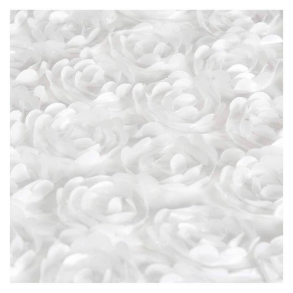 3D Floral White Rosette Tablecloth Rectangular 60 x102 Inches Floral Satin - Picture 5 of 5